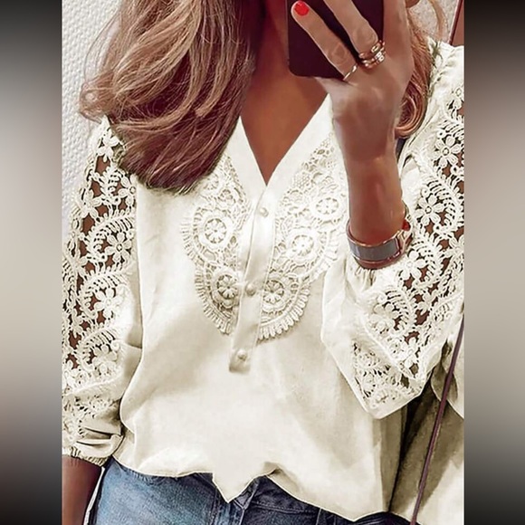 Luxe lace detail V neck blouse - Picture 5 of 15